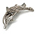 Silver Plated Crystal 'Mother & Baby Dolphin' Brooch - view 6