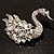 Rhodium Plated Diamante Swan Brooch (Clear) - view 8
