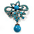 Light Blue Diamante Precious Heirloom Charm Brooch (Burn Silver Tone)