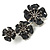 Slate Black Enamel Diamante Flower Brooch (Silver Tone) - view 1