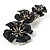 Slate Black Enamel Diamante Flower Brooch (Silver Tone) - view 8
