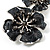 Slate Black Enamel Diamante Flower Brooch (Silver Tone) - view 4