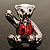 Cute Teddy Bear Brooch (Rhodium Plated & Red) - view 3
