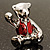 Cute Teddy Bear Brooch (Rhodium Plated & Red) - view 9
