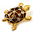Cute Brown Enamel Crystal Turtle Brooch (Gold Plated) - view 2