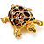 Cute Brown Enamel Crystal Turtle Brooch (Gold Plated) - view 4