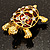 Cute Brown Enamel Crystal Turtle Brooch (Gold Plated) - view 5