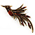 Sparkling Amber Coloured Crystal Fire-Bird Brooch (Antique Gold Tone) - view 3