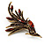 Sparkling Amber Coloured Crystal Fire-Bird Brooch (Antique Gold Tone) - view 5