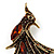 Sparkling Amber Coloured Crystal Fire-Bird Brooch (Antique Gold Tone) - view 2