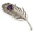 Large Swarovski Crystal Peacock Feather Silver Tone Brooch (Clear & Purple) - 11.5cm Length - view 6