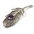 Large Swarovski Crystal Peacock Feather Silver Tone Brooch (Clear & Purple) - 11.5cm Length - view 9