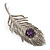 Large Swarovski Crystal Peacock Feather Silver Tone Brooch (Clear & Purple) - 11.5cm Length - view 3
