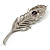 Large Swarovski Crystal Peacock Feather Silver Tone Brooch (Clear & Purple) - 11.5cm Length - view 7