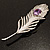 Large Swarovski Crystal Peacock Feather Silver Tone Brooch (Clear & Purple) - 11.5cm Length - view 10