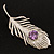 Large Swarovski Crystal Peacock Feather Silver Tone Brooch (Clear & Purple) - 11.5cm Length - view 2