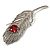 Large Swarovski Crystal Peacock Feather Silver Tone Brooch (Clear & Carrot Red) - 11.5cm Length - view 6