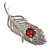 Large Swarovski Crystal Peacock Feather Silver Tone Brooch (Clear & Carrot Red) - 11.5cm Length - view 3