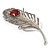 Large Swarovski Crystal Peacock Feather Silver Tone Brooch (Clear & Carrot Red) - 11.5cm Length - view 7
