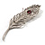 Large Swarovski Crystal Peacock Feather Silver Tone Brooch (Clear & Carrot Red) - 11.5cm Length - view 8