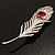 Large Swarovski Crystal Peacock Feather Silver Tone Brooch (Clear & Carrot Red) - 11.5cm Length - view 9