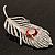 Large Swarovski Crystal Peacock Feather Silver Tone Brooch (Clear & Carrot Red) - 11.5cm Length - view 10