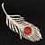 Large Swarovski Crystal Peacock Feather Silver Tone Brooch (Clear & Carrot Red) - 11.5cm Length - view 2