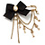 'Bow, Tassel, Key & Simulated Pearl Bead' Charm Gold Tone Safety Pin Brooch (Catwalk - 2014)