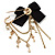 'Bow, Tassel, Key & Simulated Pearl Bead' Charm Gold Tone Safety Pin Brooch (Catwalk - 2014) - view 6