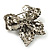 Small Vintage Diamante Bow Brooch (Burn Silver Finish) - view 3