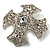 Vintage Filigree Swarovski Crystal Cross Brooch (Silver Tone) - view 4