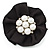 Black Satin Faux Pearl Flower Brooch - view 4