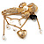 'Simulated Pearl Flower, Heart & Acrylic Bead' Charm Safety Pin Brooch (Gold Tone)
