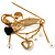 'Simulated Pearl Flower, Heart & Acrylic Bead' Charm Safety Pin Brooch (Gold Tone) - view 7