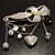 'Simulated Pearl Flower, Heart & Acrylic Bead' Charm Safety Pin Brooch (Silver Tone) - view 2