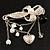 'Simulated Pearl Flower, Heart & Acrylic Bead' Charm Safety Pin Brooch (Silver Tone) - view 7