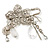 'Filigree Flower, Crystal Tassel & Acrylic Bead' Charm Safety Pin Brooch (Silver Tone)