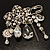 'Filigree Flower, Crystal Tassel & Acrylic Bead' Charm Safety Pin Brooch (Silver Tone) - view 2