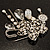 'Filigree Flower, Crystal Tassel & Acrylic Bead' Charm Safety Pin Brooch (Silver Tone) - view 4