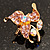 Tiny Light Pink Crystal Clover Pin Brooch (Gold Tone) - view 5