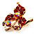 Tiny Red Crystal Clover Pin Brooch (Gold Tone) - view 3