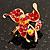 Tiny Red Crystal Clover Pin Brooch (Gold Tone) - view 4