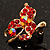 Tiny Red Crystal Clover Pin Brooch (Gold Tone) - view 6