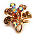 Tiny Light Citrine Crystal Clover Pin Brooch (Gold Tone) - view 2