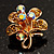 Tiny Light Citrine Crystal Clover Pin Brooch (Gold Tone) - view 4