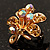 Tiny Light Citrine Crystal Clover Pin Brooch (Gold Tone) - view 5