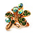 Tiny Light Green Crystal Clover Pin Brooch (Gold Tone) - view 3