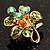 Tiny Light Green Crystal Clover Pin Brooch (Gold Tone) - view 5