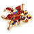 Tiny Red Crystal Flower Pin Brooch (Gold Tone) - view 3