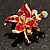 Tiny Red Crystal Flower Pin Brooch (Gold Tone) - view 2